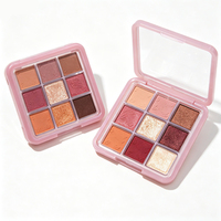 Boîte de palette de fards à paupières vide rose à 9 couleurs avec logo personnalisé, étui compact carré en plastique pour maquillage, emballage à marque privée
