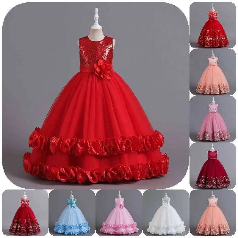 Şık moda resmi 3-14 yıl kız ck tasarım dantel çocuklar saten doğum günü partisi elbisesi