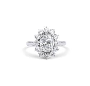 Bague de fiançailles en diamant de laboratoire ovale 2 CT, certifiée IGI, E F VS1 VS2, avec diamants latéraux de 0,9 CT, or 9K 14K 18K, bijoux - Product Image 1
