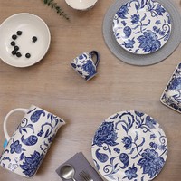 Vente d'usine Vaisselle en céramique imprimée bleue élégante Décoration de table en relief pour la maison Ensemble de vaisselle en porcelaine fine