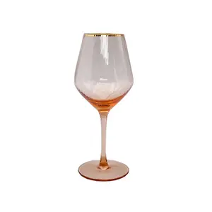 High Quality Wholesale Nordic Simple Vertical Pattern Gold Rim Crystal Transparent Glass Cup