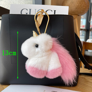 Mignon Rex lapin fourrure <span class=keywords><strong>licorne</strong></span> pendentif lumière porte-clés doux en peluche poupée et petit cheval blanc sac pendentif pour les enfants - Product Image 2