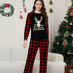 Big Moose Bedruckte Schwarz-Rot Karierte Langarm-Paarpyjamas <span class=keywords><strong>Sets</strong></span> mit Elastischem Bund 2-teiliges Winter-Pyjama-Set - Product Image 4