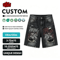Shorts en jean pour hommes, style streetwear vintage déchiré, délavage foncé, faible MOQ personnalisé, pour l'été, hip-hop