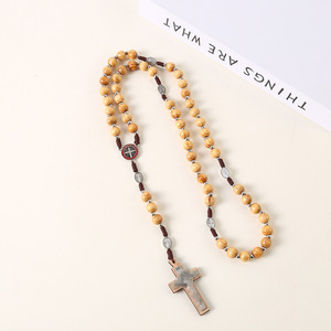 Rosario Católico Cristiano con Cuentas de Madera de 10mm y Cruz de <span class=keywords><strong>Jerusalén</strong></span> para Rezar - Product Image 3