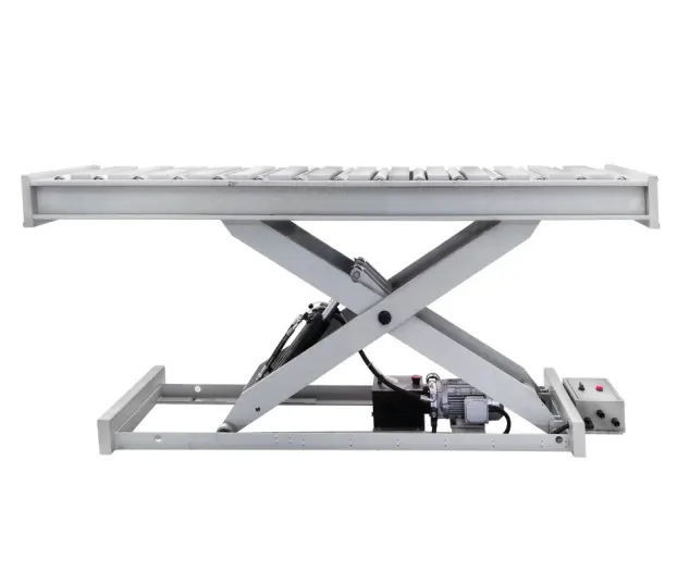 DEMARK 1 톤 유압 리프트 테이블 효율적인 목재 패널 운송을위한 부드러운 리프팅 발 페달 제어 자동