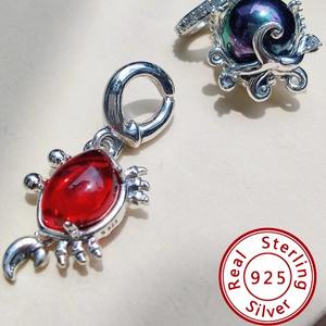 Colgante de moda unisex de la serie Océano con broche redondo de plata de ley 925 y circonita, ideal para joyería DIY, venta al por mayor. - Product Image 3