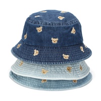 Topi Bucket Anak 100% Katun Bordir Motif Beruang Stroberi Bentuk Hati Gaya Musim Semi Gugur untuk Anak Laki-laki dan Perempuan