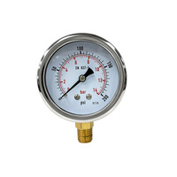 AKS 63mm Semi-Steel Pressure Gauge 0-14 Bar 0-200 PSI 1/4 NPT Bottom Connection Bourdon Tube Industrial Pressure Meter