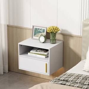 2025 Unique Bedroom White Wood <strong>Bedside</strong> <strong>Table</strong> <strong>Cheap</strong> Wall Mounted Storage Floating Nightstands <strong>Set</strong> <strong>of</strong> <strong>2</strong> With Open Shelf and Door - Product Image 6