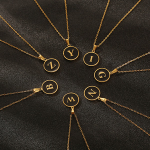 Fashion <b>Stainless</b> <b>Steel</b> 18K Gold Plated Round Shell <b>Necklace</b> Light Luxury Jewelry letter A-Z Pendant Chain <b>Necklaces</b> <b>Men</b> Gift - Product Image 3