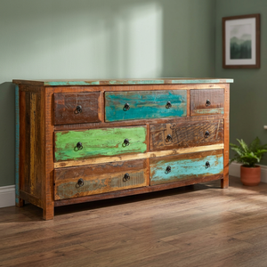 Coffre de rangement industriel en bois massif recyclé à tiroirs multiples, mobilier de maison, style antique, ferme, villa, chambre, extérieur, salon - Product Image 2