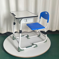 Ensemble Chaise et Bureau Bleu Respirant pour École Primaire, Hauteur Réglable, en Métal Durable, Vente en Gros Direct Usine