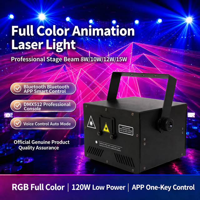 8-15W High Power RGB Full Color Animation Laser Light DMX512 Bluetooth APP Professional Stage DJ Club Bar Disco Party Show