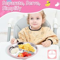 Assiettes divisées pour tout-petits en acier inoxydable de 9 pouces avec manchons en silicone amovibles, sans BPA, qualité alimentaire, motif animal, pour repas des enfants