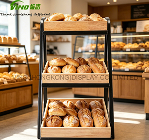 3-Tier Foldable Eco-Friendly Washable Wood Modern Freestanding Customized Bakery Display Stand Snack Retail Display Cabinet - Product Image 2