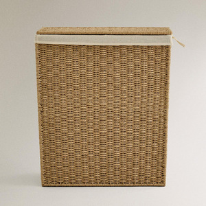Collapsible Woven Laundry <b>Basket</b> Rectangle Foldable Clothing Organizer <b>Large</b> Size With Inner Dividers - Product Image 1