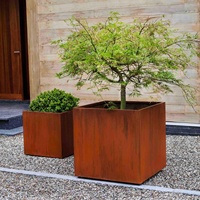 Jardinières rustiques en acier corten de grande taille pour l'extérieur, pots en métal ronds ou rectangulaires