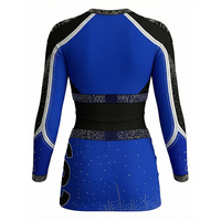 Uniforme de Animadoras de Manga Larga de Dos Piezas con Bloques de Color y Pedrería para Niñas, Traje de Animadoras de Spandex con Pedrería
