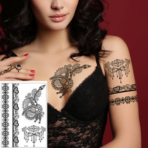 Tatuajes Temporales <span class=keywords><strong>de</strong></span> Henna Mehndi Negros y Sensuales con Diseño <span class=keywords><strong>de</strong></span> <span class=keywords><strong>Flor</strong></span> <span class=keywords><strong>de</strong></span> <span class=keywords><strong>Loto</strong></span> Impreso Personalizado, Material <span class=keywords><strong>de</strong></span> Papel para Brazos, Cuello y Pecho, para Mujeres y Hombres - Product Image 2