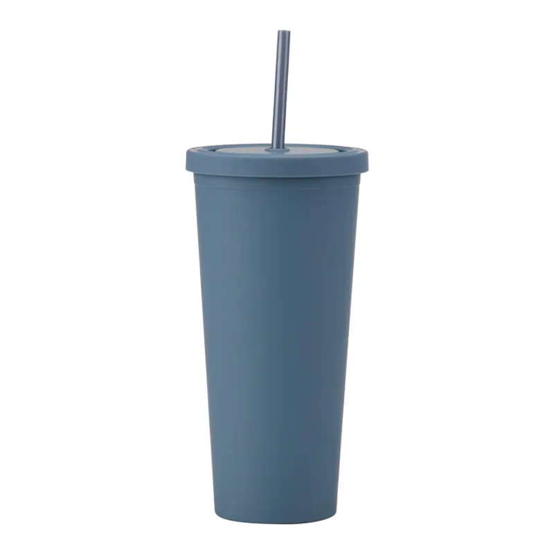 Tazza sippy in plastica doppia diritta, tazza per acqua di grande capacità spot semplice personalizzata da 24 once, tazza pratica smerigliata