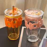 Vente de gobelets à eau de style Ins de 430 ml, grande valeur chromatique, gobelet en verre pour étudiants, grande capacité, gobelet à café, gobelet à jus de bureau, gobelet avec pipette