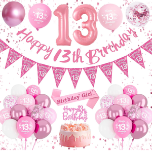 Bannières, drapeaux, décorations de gâteaux, écharpes, ballons en feuille métallique, ballons en latex imprimés à l'hélium, fournitures pour fête d'<span class=keywords><strong>anniversaire</strong></span> rose joyeuse du 9e au 16e <span class=keywords><strong>anniversaire</strong></span> - Product Image 2