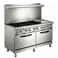 Cuisinière professionnelle autonome en acier inoxydable, 6 brûleurs à gaz, avec plaque de cuisson et four intégrés