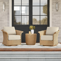 Ensemble de conversation en osier style bohème pour patio extérieur avec chaise pivotante et table d'appoint pour véranda et balcon