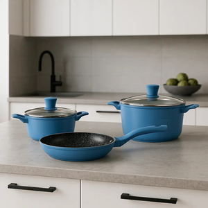 Modern <b>Ceramic</b> Marble Coated Pot <b>Pan</b> Silicone Glass Lids Bakelite Handles Non-Stick Forged Aluminum Cookware Set for Gas - Product Image 6