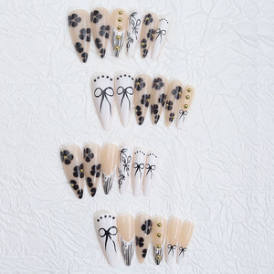 <span class=keywords><strong>Uñas</strong></span> <span class=keywords><strong>Postizas</strong></span> Pre-diseñadas con Estampado de Leopardo y Almendras, Estilo Francés con Flores Pintadas, 24 Piezas, Europa América - Product Image 4