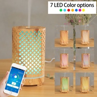Diffuseur d'aromathérapie en bois à grain creux, humidificateur ultrasonique à brume froide avec veilleuse colorée pour chambre à coucher et décoration intérieure