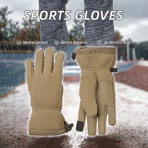 Full Finger Thermal Insulated Gloves Outdoor Winter Unisex <b>Hook</b> And Loop Closure Tan Polyester - Product Image 2