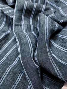 Tissu de lin français <span class=keywords><strong>Delave</strong></span> à rayures teint en fil avec <span class=keywords><strong>pierre</strong></span> lavée - Product Image 4