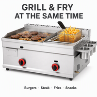 Gril à gaz GPL/GNL en acier inoxydable à double zone de contrôle, économe en énergie, pour friture de steaks, rôtissage et machine à nouilles froides, réglable
