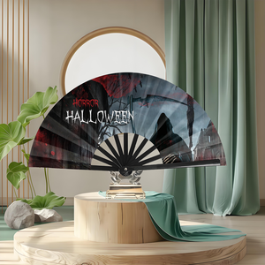 13 इंच बांस के शिल्प तह हाथ के पंखे कस्टम मुद्रित जोर से पोर्टेबल घर सजावट हेलोलीन क्रिसमस समारोह क्लासिक संगीत - Product Image 1