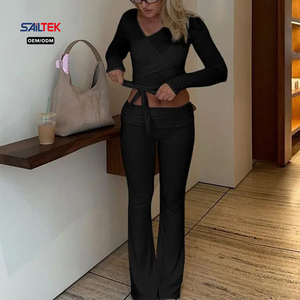 Ensemble de yoga sexy croisé pour femme, haut court à manches longues <span class=keywords><strong>et</strong></span> leggings deux pièces, tenue de sport, survêtement de fitness, <span class=keywords><strong>vêtements</strong></span> de gym - Product Image 4