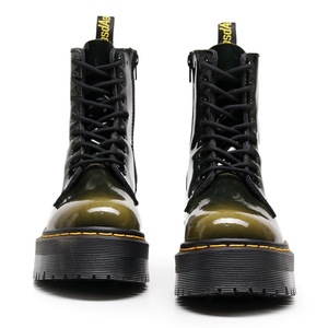 Women's Patent Leather <b>Boots</b> Lace-Up Round Toe Chunky Heel Anti-Slip Rubber Outsole All Seasons Solid Color Wholesale - Product Image 6