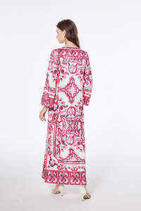ANSZKTN-Vestido con abertura y estampado de mayólica retro para mujer, vestido suelto de manga larga, maxi vestido informal - Product Image 6