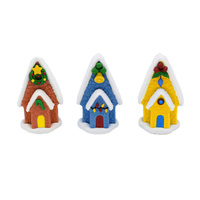 OEM Factory Wholesale Custom HALAL Cake Sugar Decoration 3 Style Edible Cartoon Christmas House Shape for Dessert