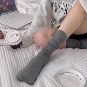 Women's Summer Mid-Calf Socks Breathable Thin Gray Polyester Casual Socks For Daily Wear - Product Image 1