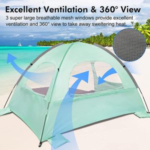 Tenda da Spiaggia a Montaggio Rapido per 3-4 Persone, Protezione UV, Ventilata, Portatile, Riparo Solare per Campeggio in Spiaggia e Parco, Utilizzabile in Tutte le Stagioni - Product Image 3