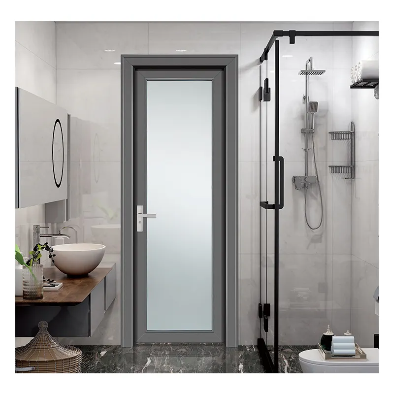 Hihaus-puertas de vidrio esmerilado para baño, marco de aluminio para inodoro