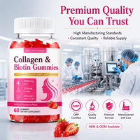 Gummies Beauté Cheveux Peau Ongles Soutien Collagène Biotine Vitamines C E 5000mcg Cliniquement Sélectionnées Marque Blanche OEM 60 Pièces Bouteille