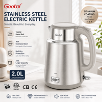 Bouilloire électrique premium 2,0 L avec revêtement en titane, prise EU/UK, en acier inoxydable 304, maintien au chaud, ébullition rapide, OEM/ODM