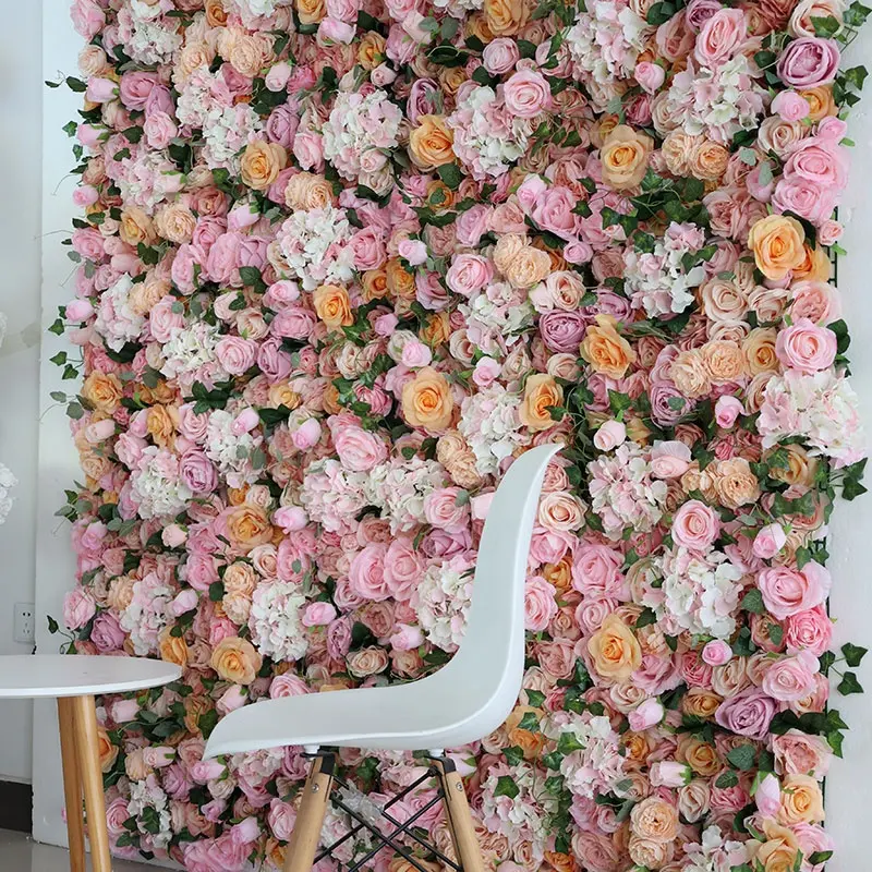 गर्म बेच ग्राहक अनुकूल टिप्पणी शादी/पार्टी पृष्ठभूमि सजावट हाइड्रेंजिया और गुलाब का फूल दीवार पैनल