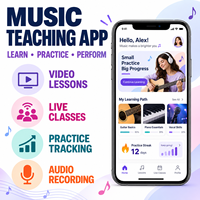Solutions d'applications d'apprentissage musical personnalisées pour iOS et Android avec des leçons vidéo, des cours en direct et un suivi des exercices LionCreate