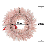 Nouvelle Arrivée 2026 Couronne de Noël en Pin Floqué Rose de 60 cm avec Nœud Rouge, Décoration Suspendue pour Fenêtre et Porte de Noël