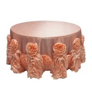 工厂价格大玫瑰花优雅桌布，定制塔夫绸桌布婚礼派对活动装饰表盖