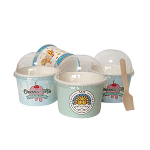 Vaso de papel desechable para helado con logotipo personal impreso <span class=keywords><strong>mini</strong></span> recipiente de papel con cuchara y tapas - Product Image 1